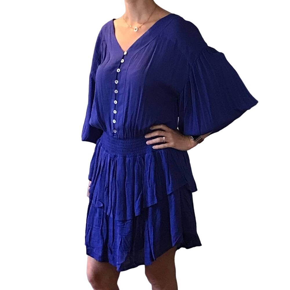 NWT Mustard Seed royal blue button up long flowy sleeve bohemian dress sz s/m